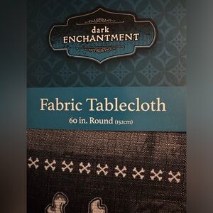 Halloween * 60” Round Fabric Tablecloth * Skulls * Spider Webs * Home Scary Home